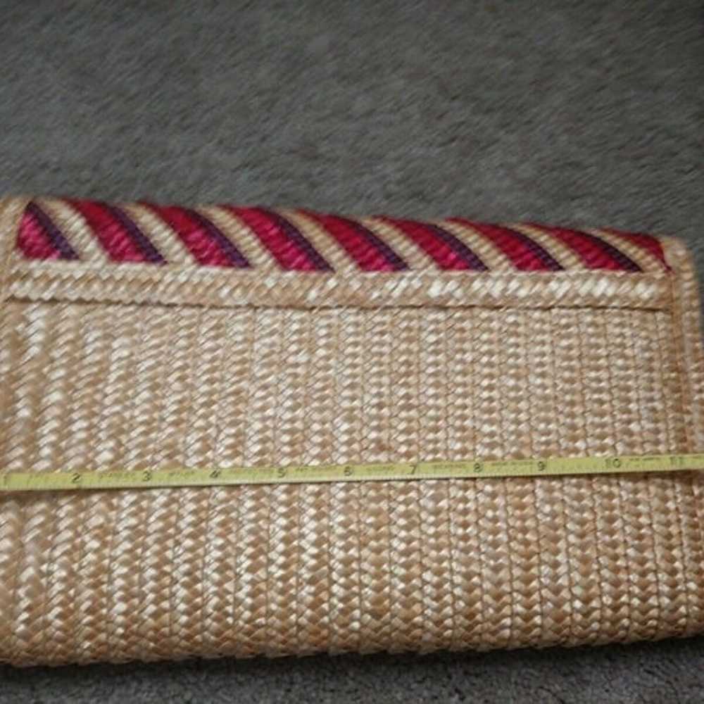 Vintage Straw Foldover Striped Large Clutch 12" R… - image 3