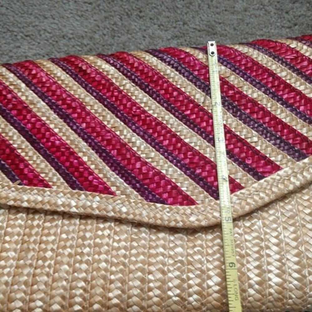 Vintage Straw Foldover Striped Large Clutch 12" R… - image 4