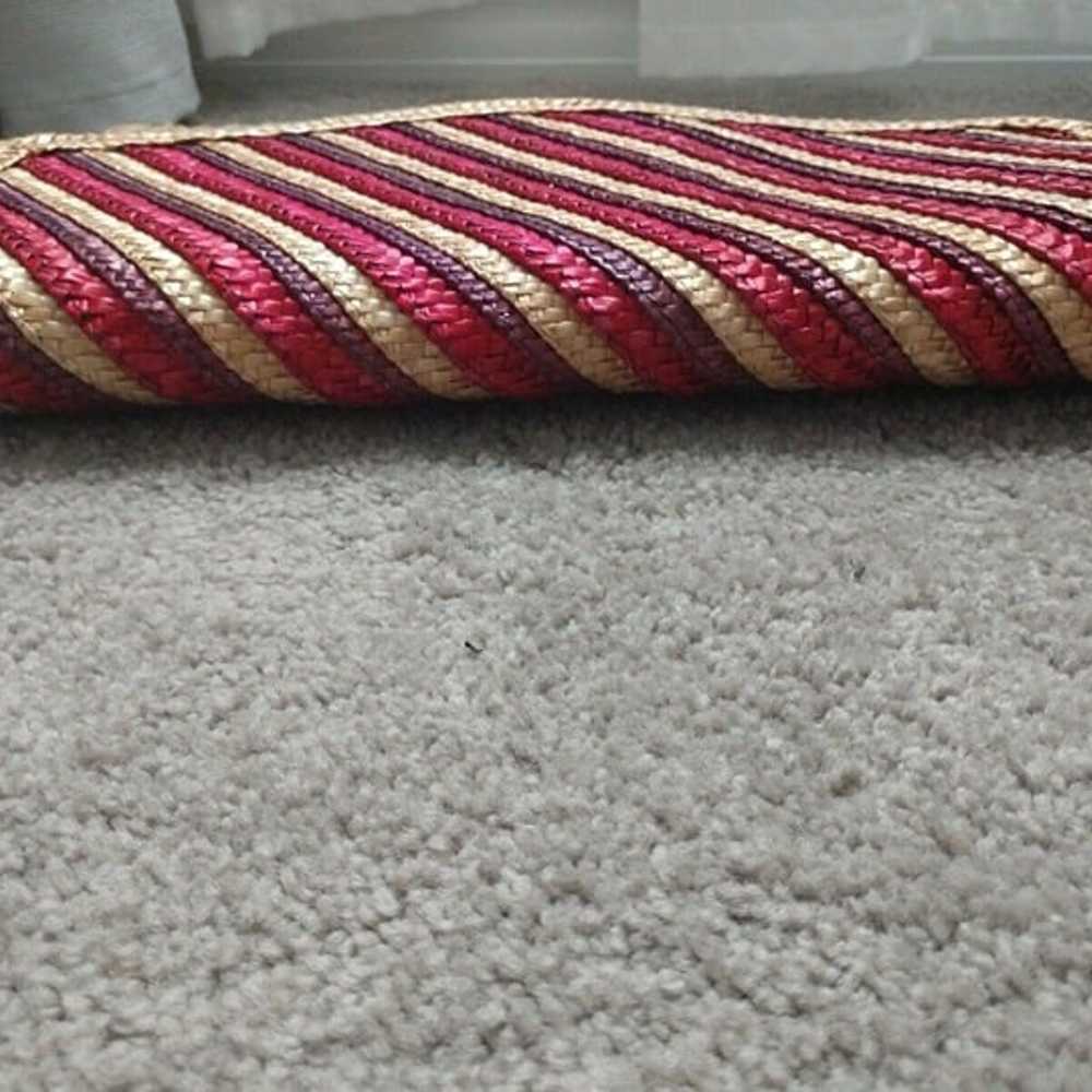 Vintage Straw Foldover Striped Large Clutch 12" R… - image 6