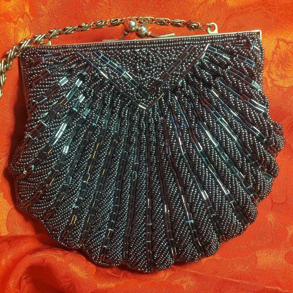 Vintage LA REGALE BLACK BEADED coin purse or shou… - image 2