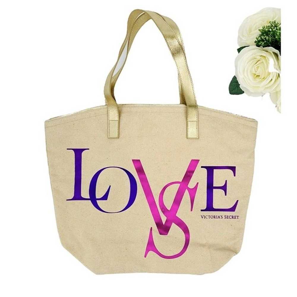 Vintage Victoria's Secret Love Tan Canvas Tote Ha… - image 1