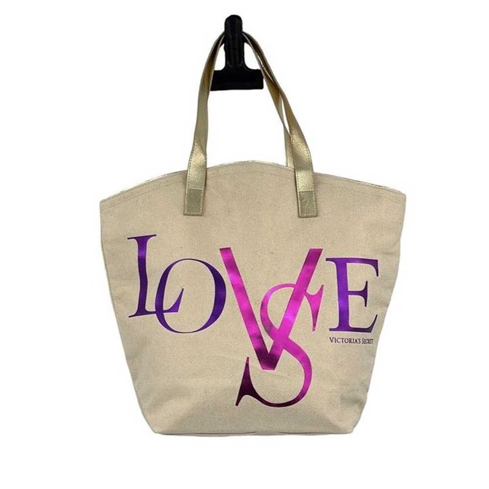 Vintage Victoria's Secret Love Tan Canvas Tote Ha… - image 2