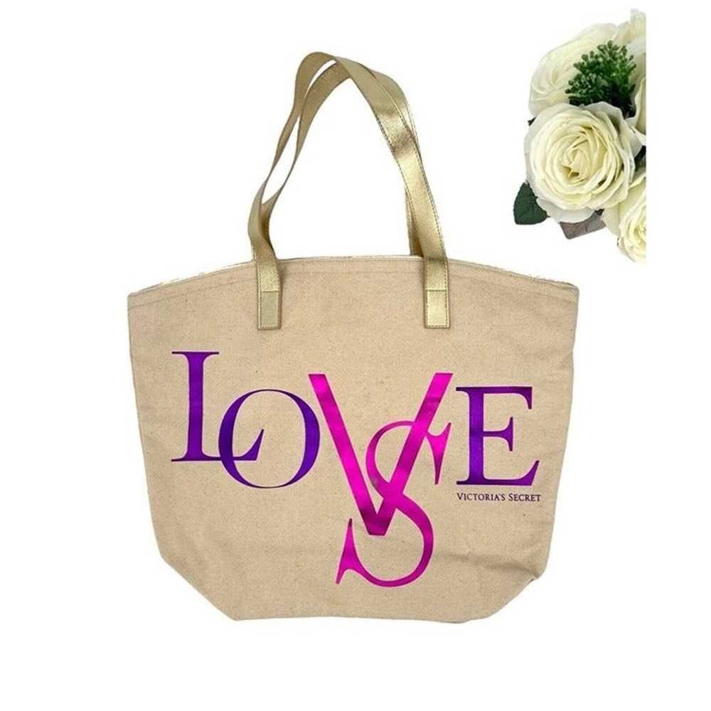 Vintage Victoria's Secret Love Tan Canvas Tote Ha… - image 7