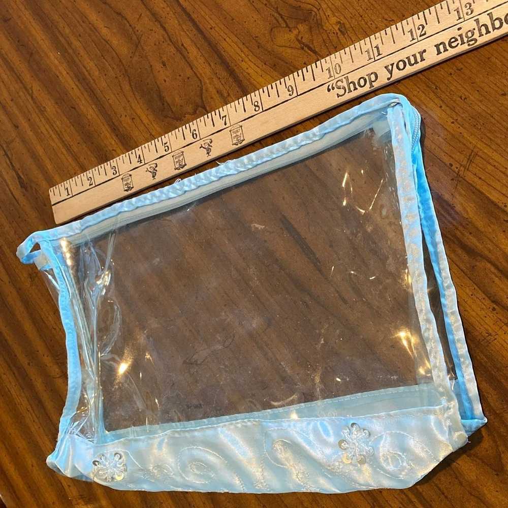 Vintage blue satin clear cosmetic bag - image 1