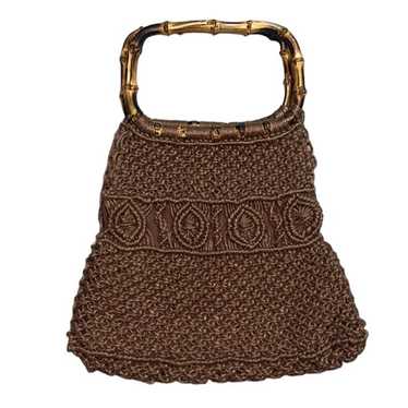 Vintage Crochet Purse Bag Clutch Handbag Brown Ma… - image 1