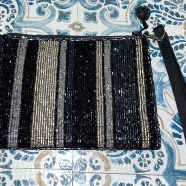 Beaded Wristlet Black, Silver, Gold Vintage Amand… - image 1