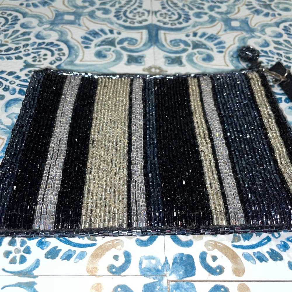 Beaded Wristlet Black, Silver, Gold Vintage Amand… - image 2