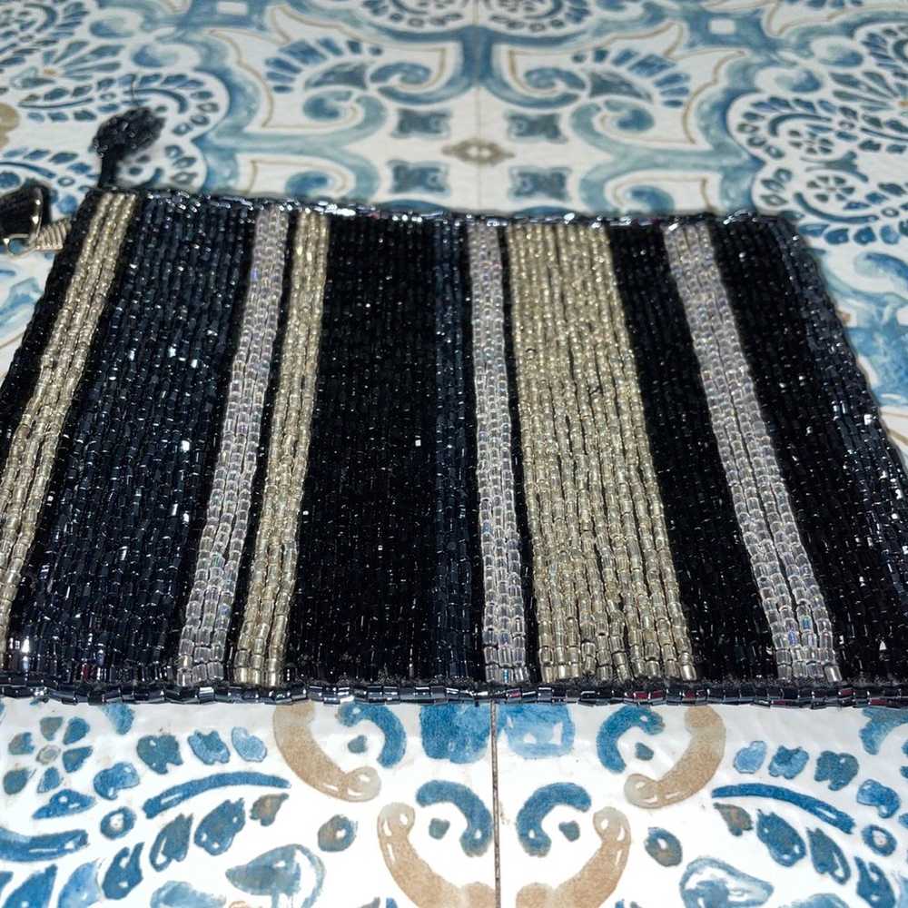 Beaded Wristlet Black, Silver, Gold Vintage Amand… - image 4