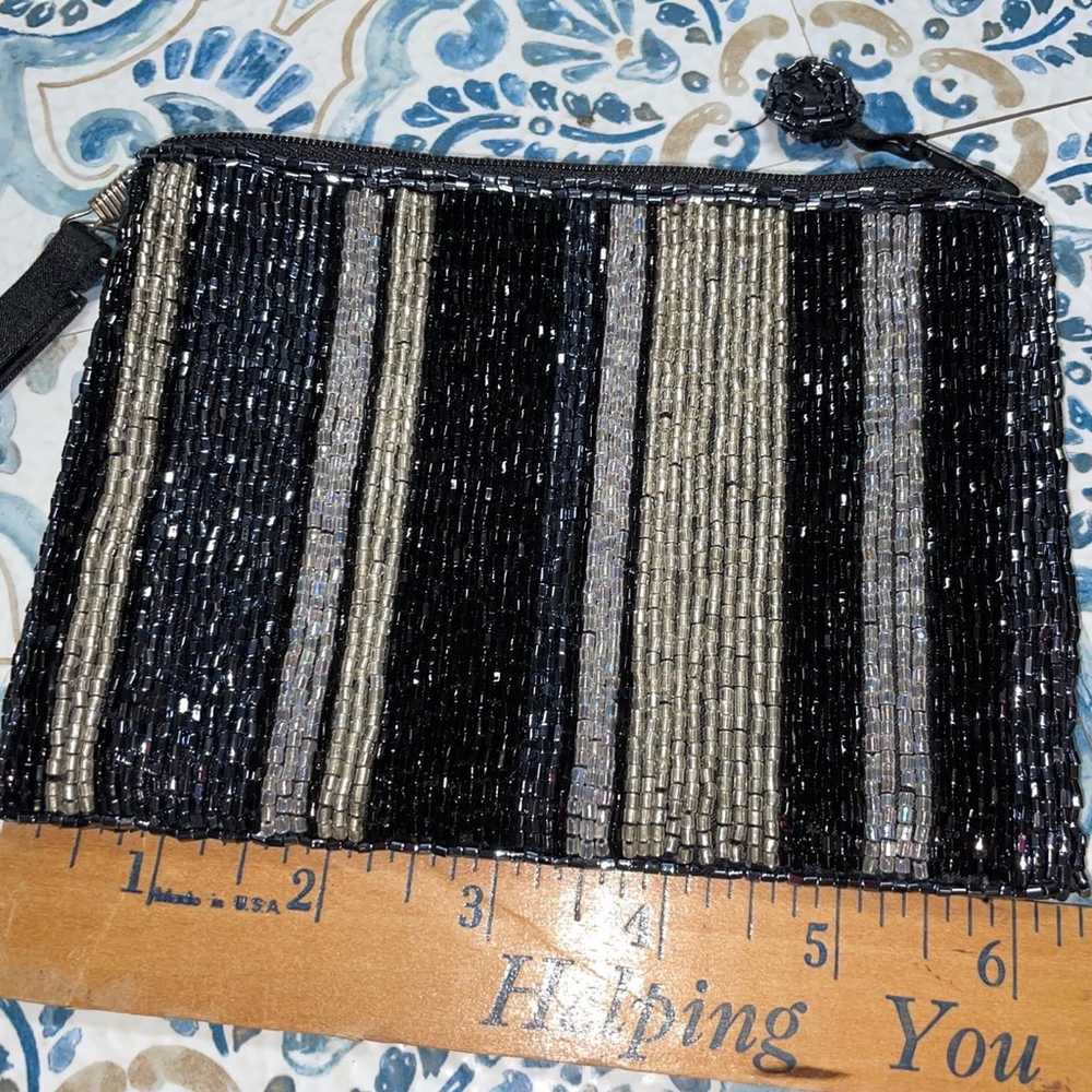 Beaded Wristlet Black, Silver, Gold Vintage Amand… - image 8