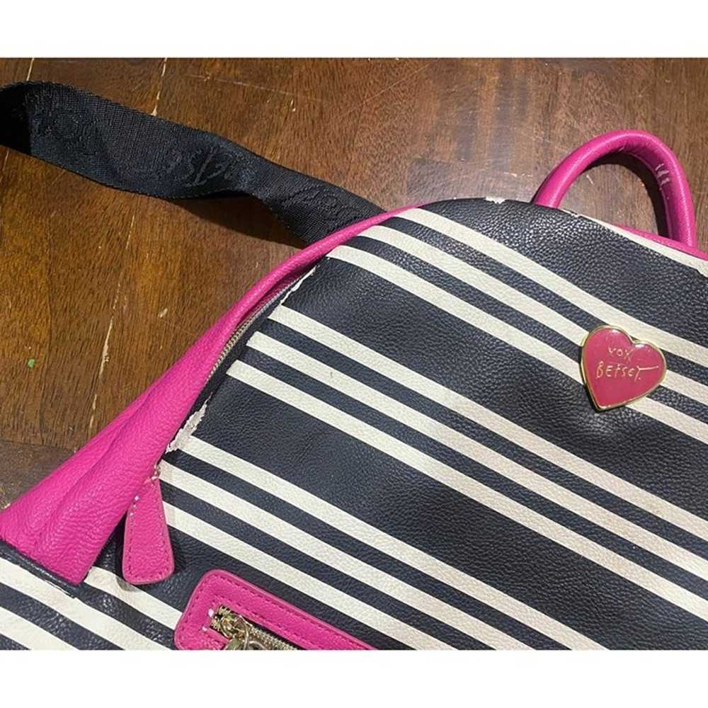 Betsey Johnson Striped Vintage Backpack Purse XoX… - image 5