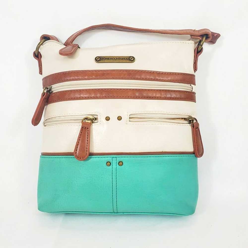 Vintage Stone Mountain Cream & Mint Faux Leather … - image 1