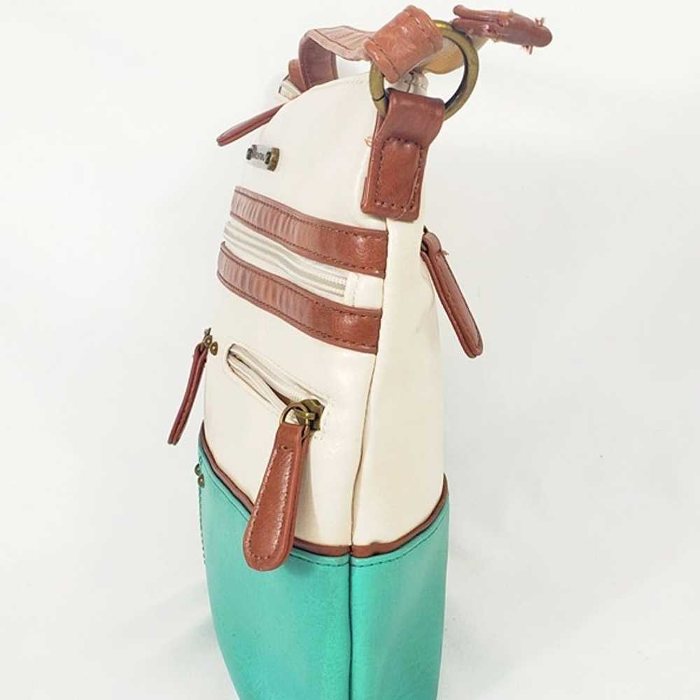 Vintage Stone Mountain Cream & Mint Faux Leather … - image 2