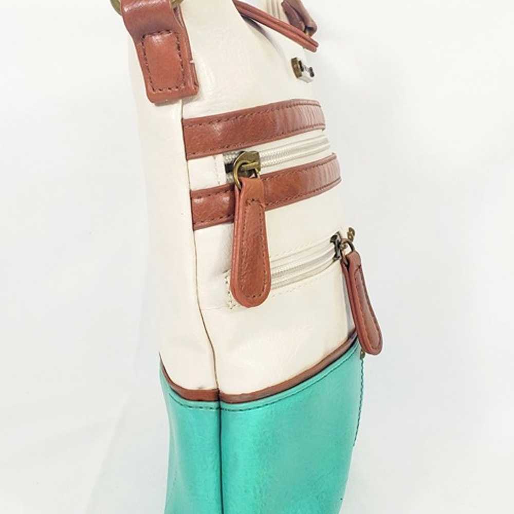 Vintage Stone Mountain Cream & Mint Faux Leather … - image 3