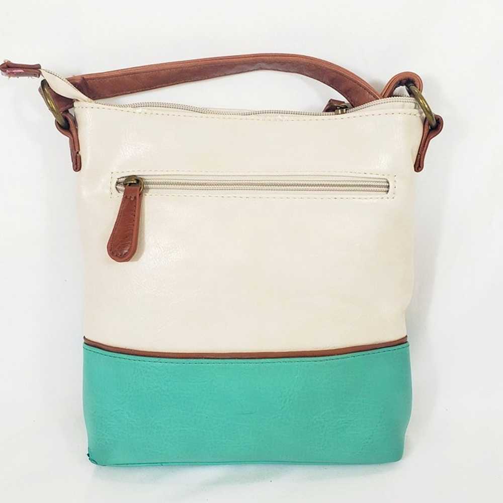 Vintage Stone Mountain Cream & Mint Faux Leather … - image 4