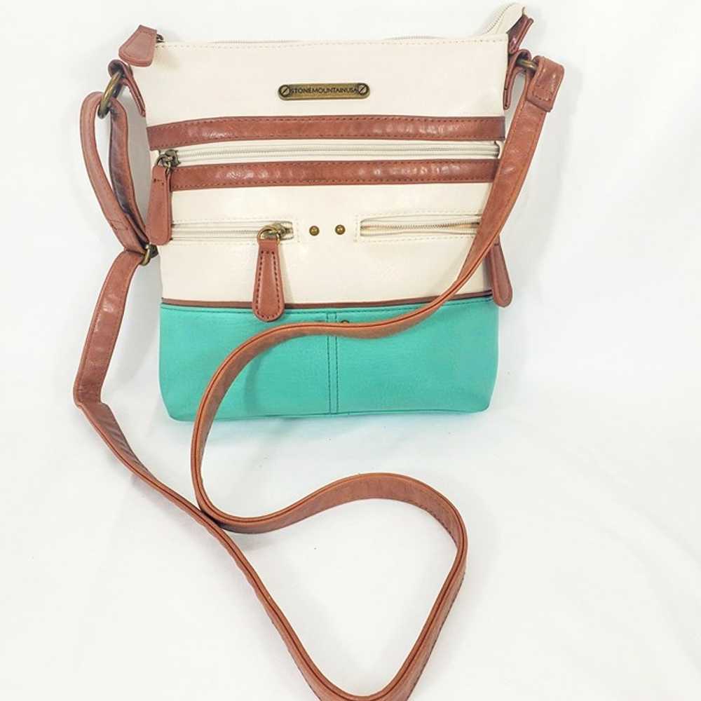 Vintage Stone Mountain Cream & Mint Faux Leather … - image 6