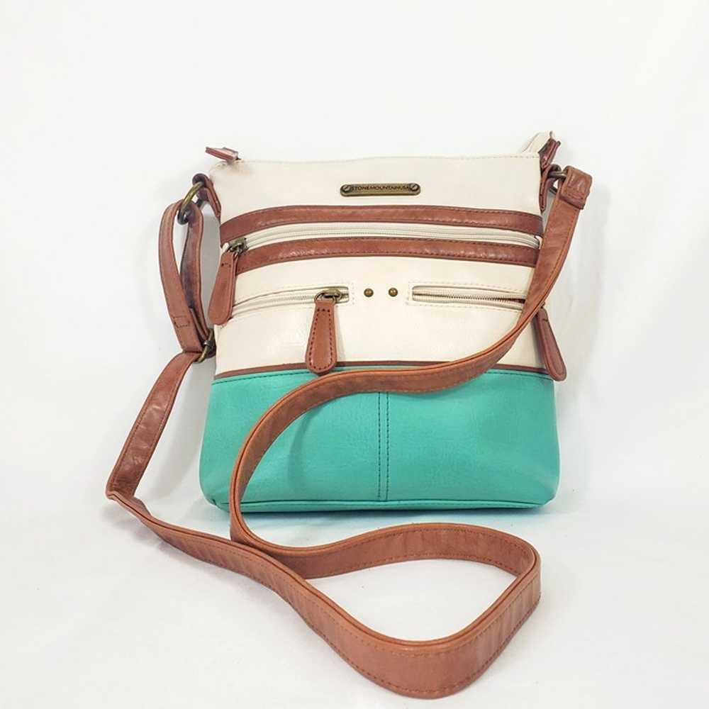 Vintage Stone Mountain Cream & Mint Faux Leather … - image 7