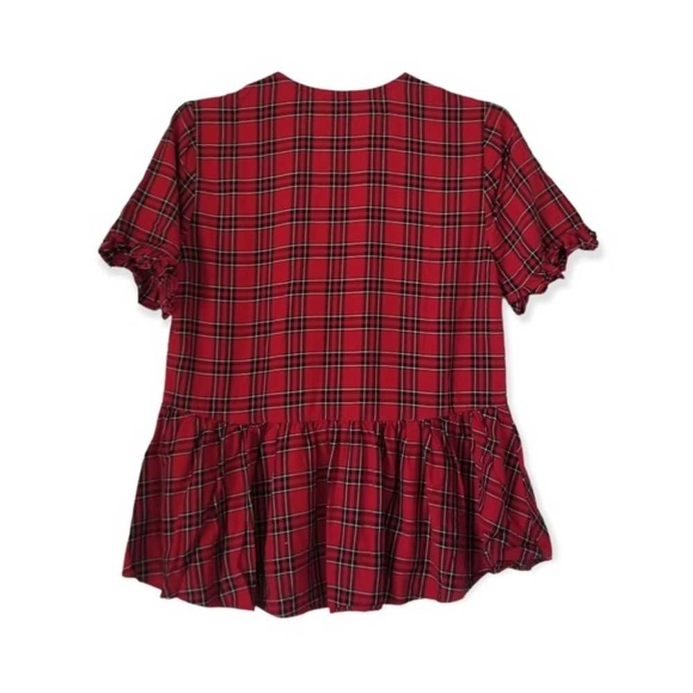 Madewell Red Plaid Studio Ruffle Hem Boho Blouse … - image 2