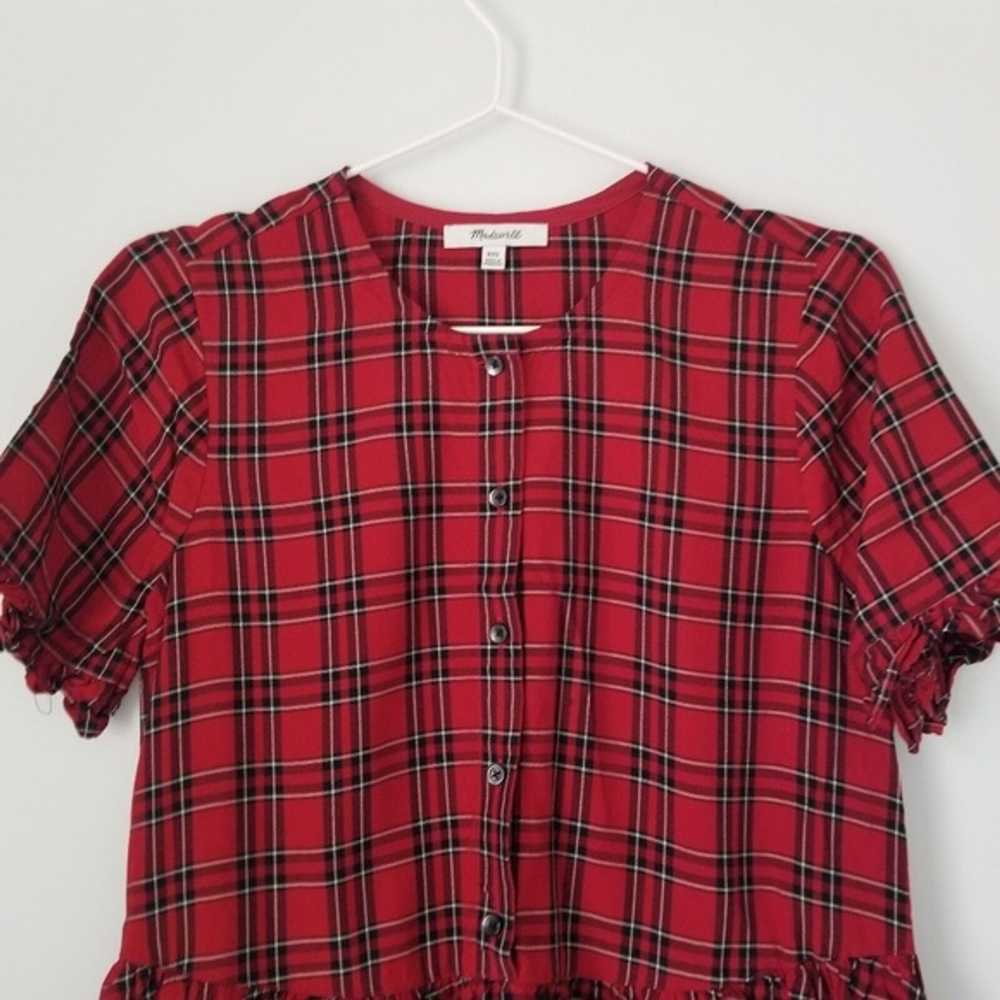 Madewell Red Plaid Studio Ruffle Hem Boho Blouse … - image 5