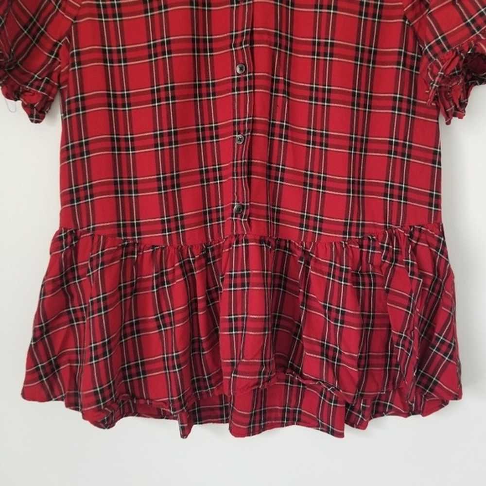 Madewell Red Plaid Studio Ruffle Hem Boho Blouse … - image 7