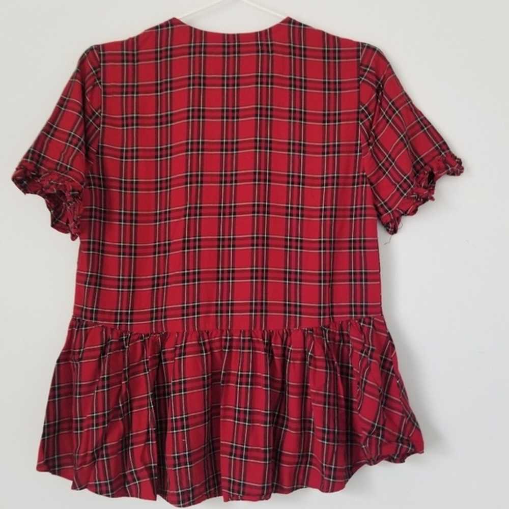 Madewell Red Plaid Studio Ruffle Hem Boho Blouse … - image 9