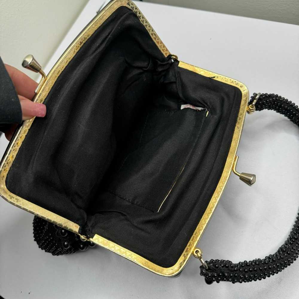 Vintage Black beaded cluth purse with tortoise sh… - image 8