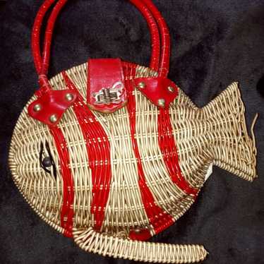 Authentic Vintage 1950s Rattan Fish Purse - image 1