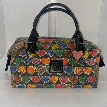 Dooney & hot Bourke Black Scribble Hearts Satchel Small 6.5 x 10