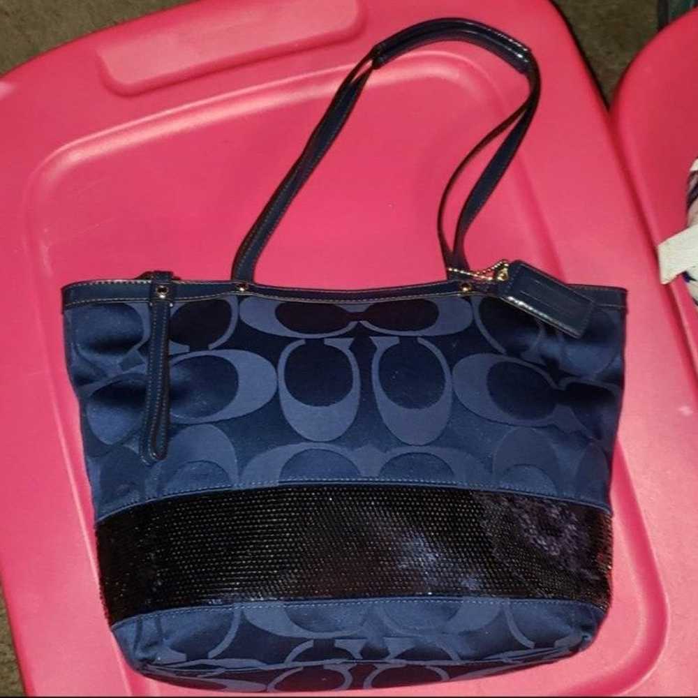 Coach Signature Stripe Blue Sequins Tote Bag #H11… - image 5