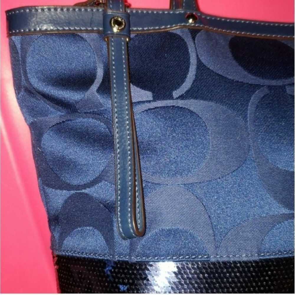 Coach Signature Stripe Blue Sequins Tote Bag #H11… - image 6