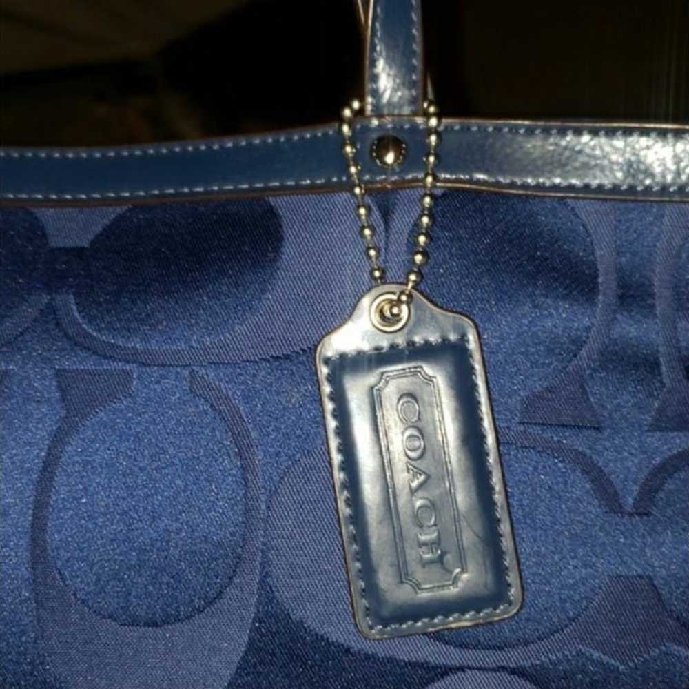 Coach Signature Stripe Blue Sequins Tote Bag #H11… - image 8