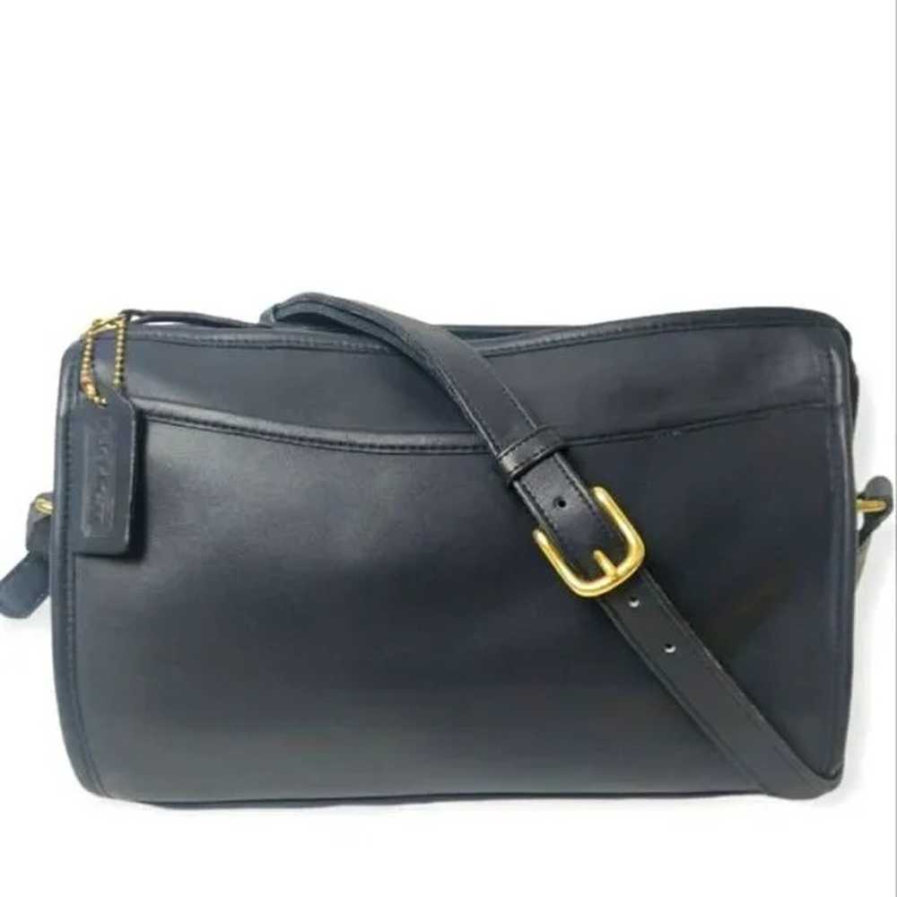 VINTAGE DARK NAVY BLUE GENUINE LEATHER SHOULDER B… - image 1