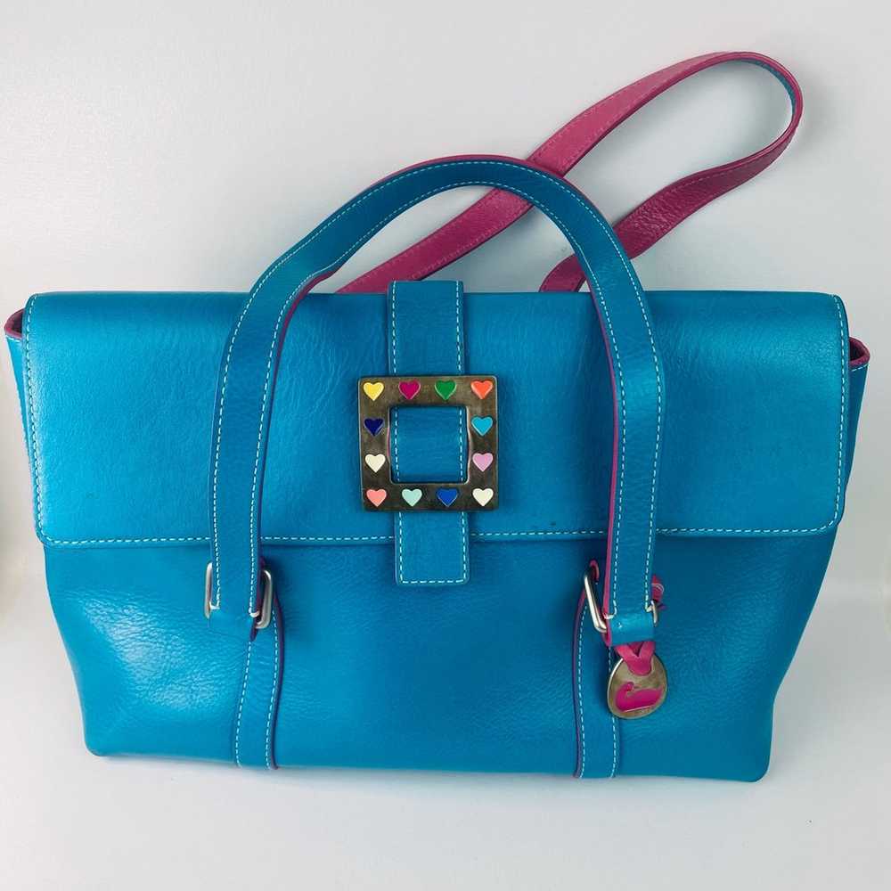 Vintage Dooney & Bourke Turquoise Pink Blue Doubl… - image 1