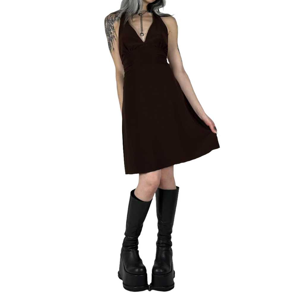 Y2K Espresso Mini Halter Dress (S) - image 1