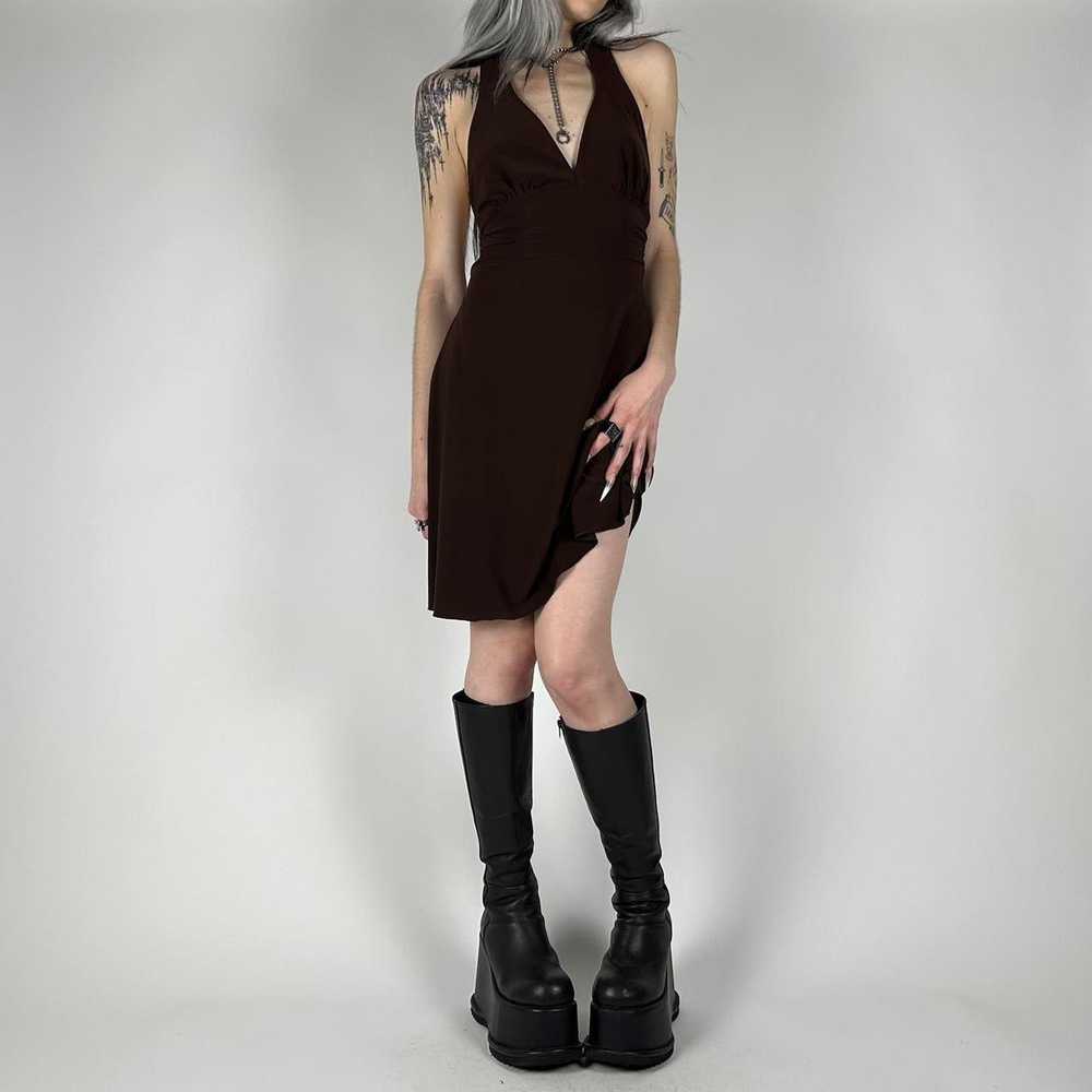 Y2K Espresso Mini Halter Dress (S) - image 3