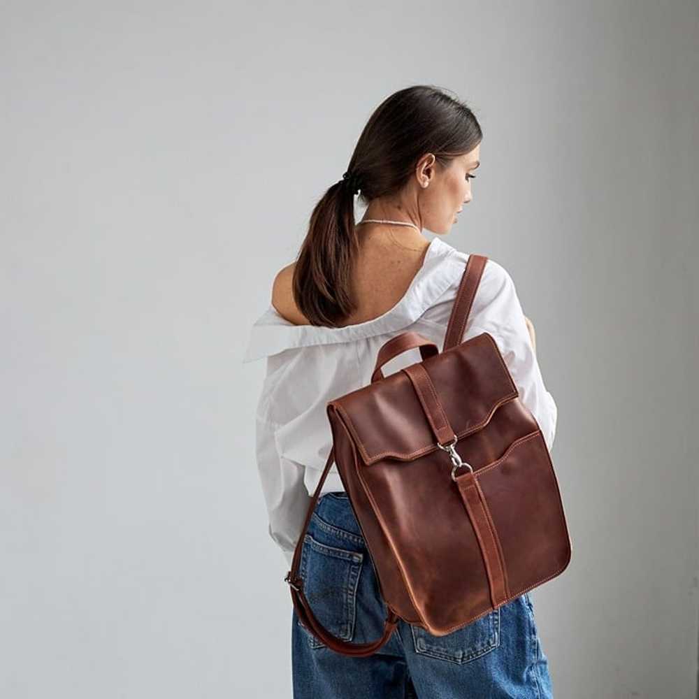 Vintage Leather Backpack, Handmade Full Grain Lea… - image 2