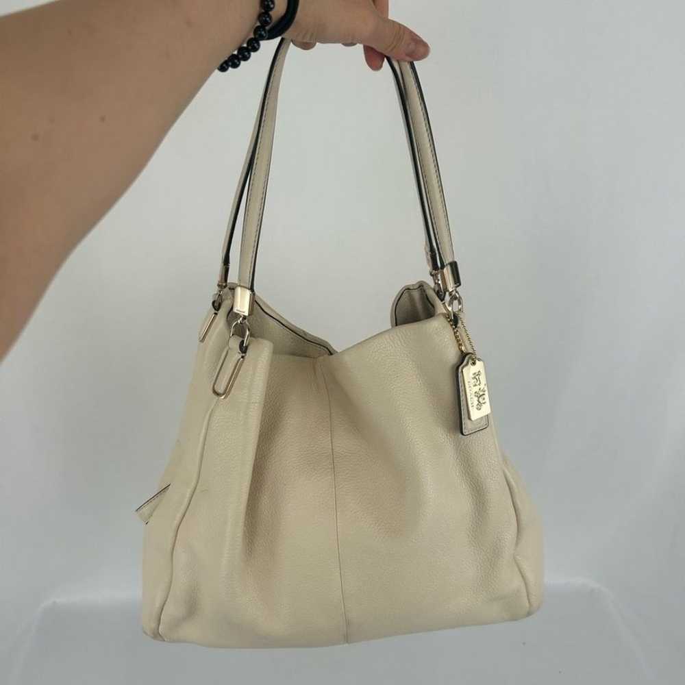 Coach Cream Pebbled Genuine Leather Large Tote Sh… - image 1