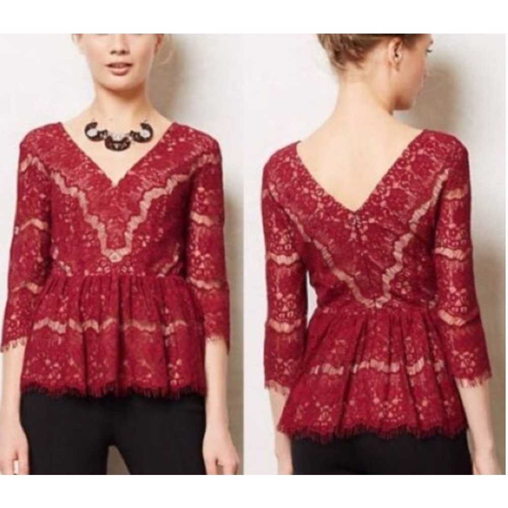 Anthropologie Anthropologie Maeve Burgundy Lace B… - image 2