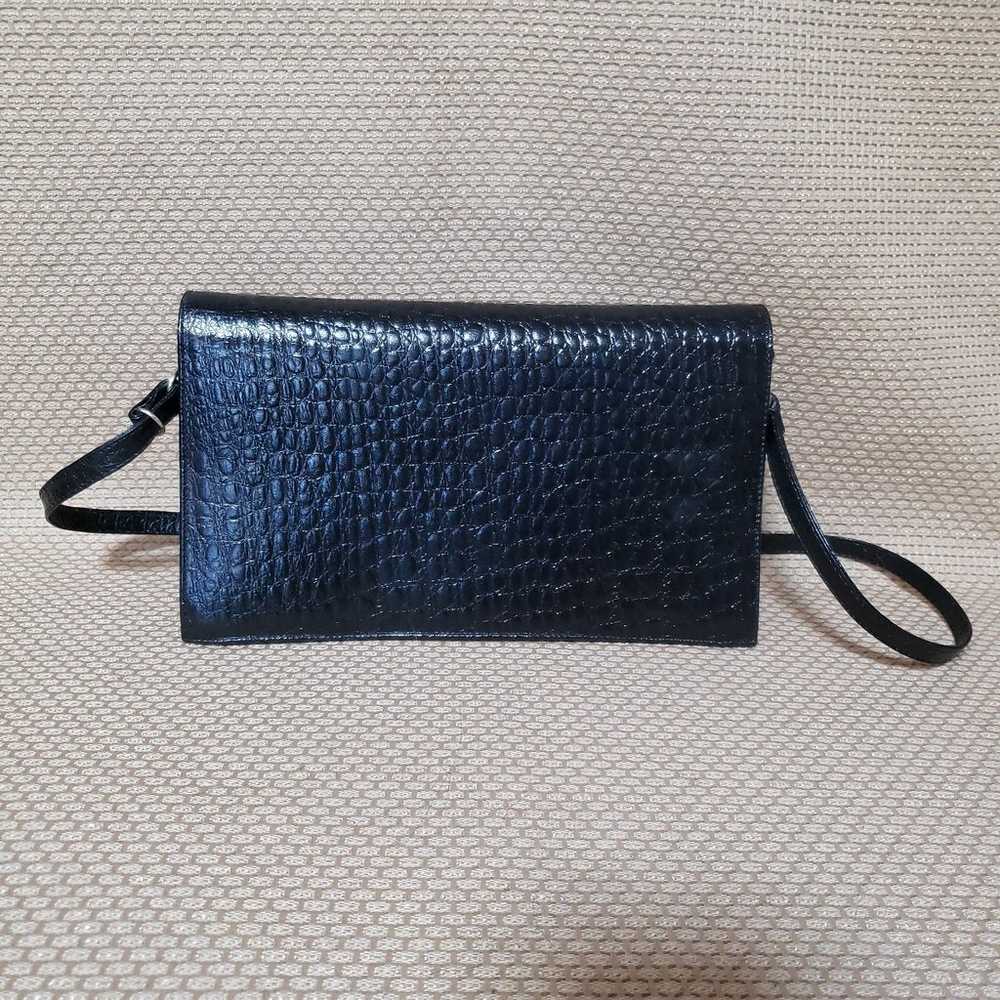 Vintage Black Leather Mock Croc Purse - image 2