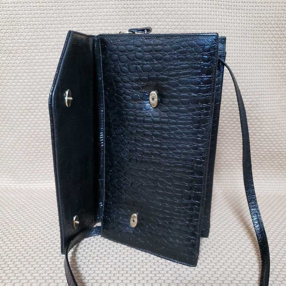 Vintage Black Leather Mock Croc Purse - image 6