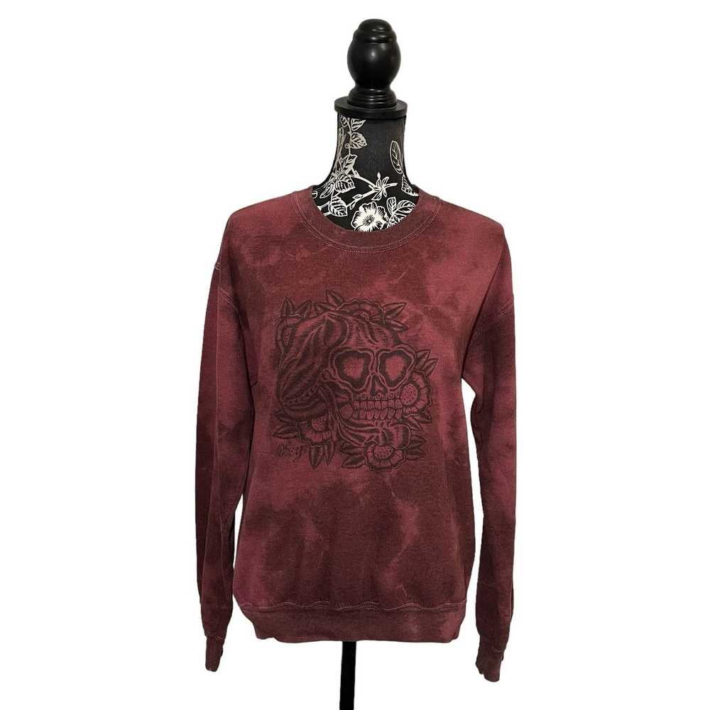 Obey Obey Crewneck Sweatshirt Sugar Skull Maroon … - image 7