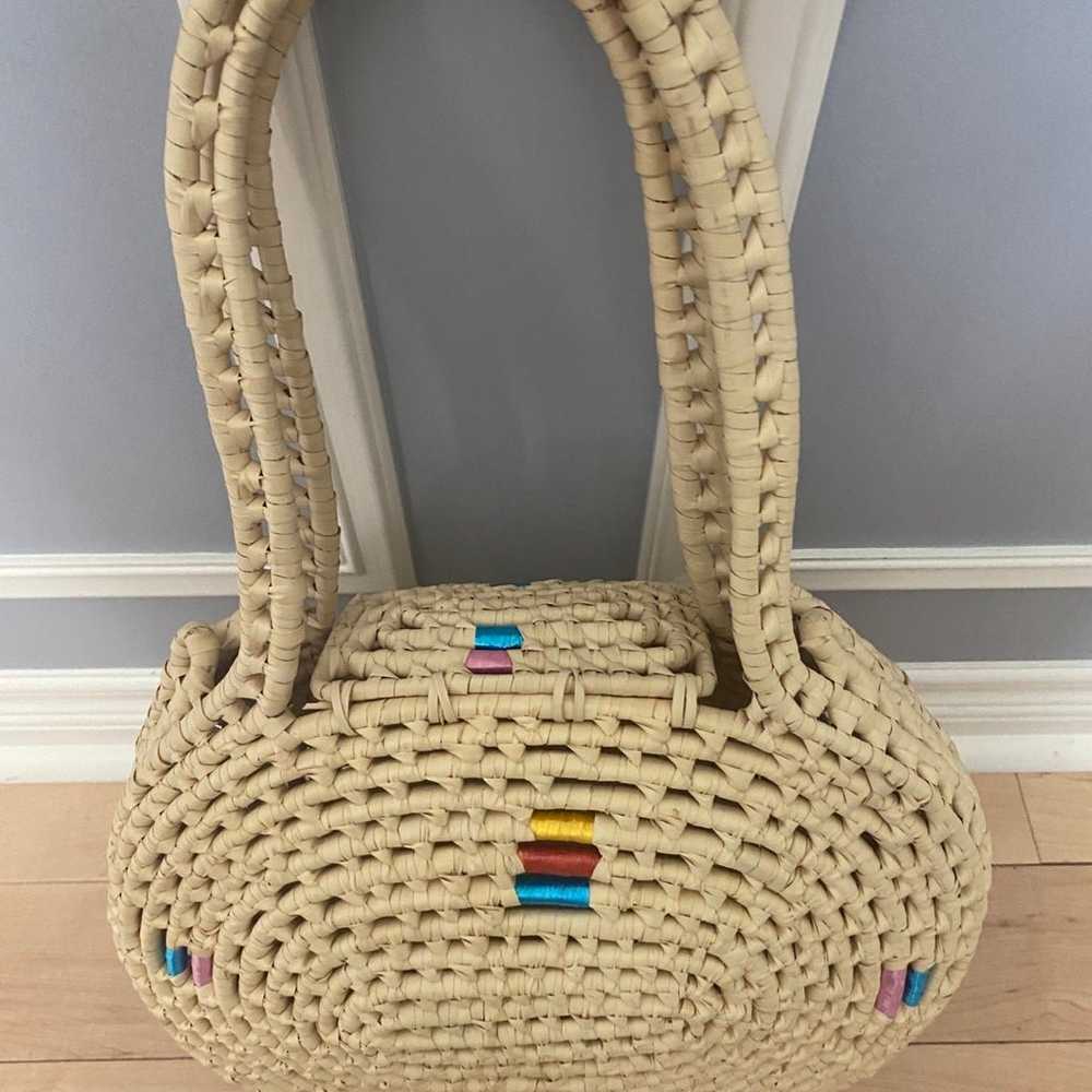 Vintage Circle Straw Woven Tote Bag Purse Handmade - image 2