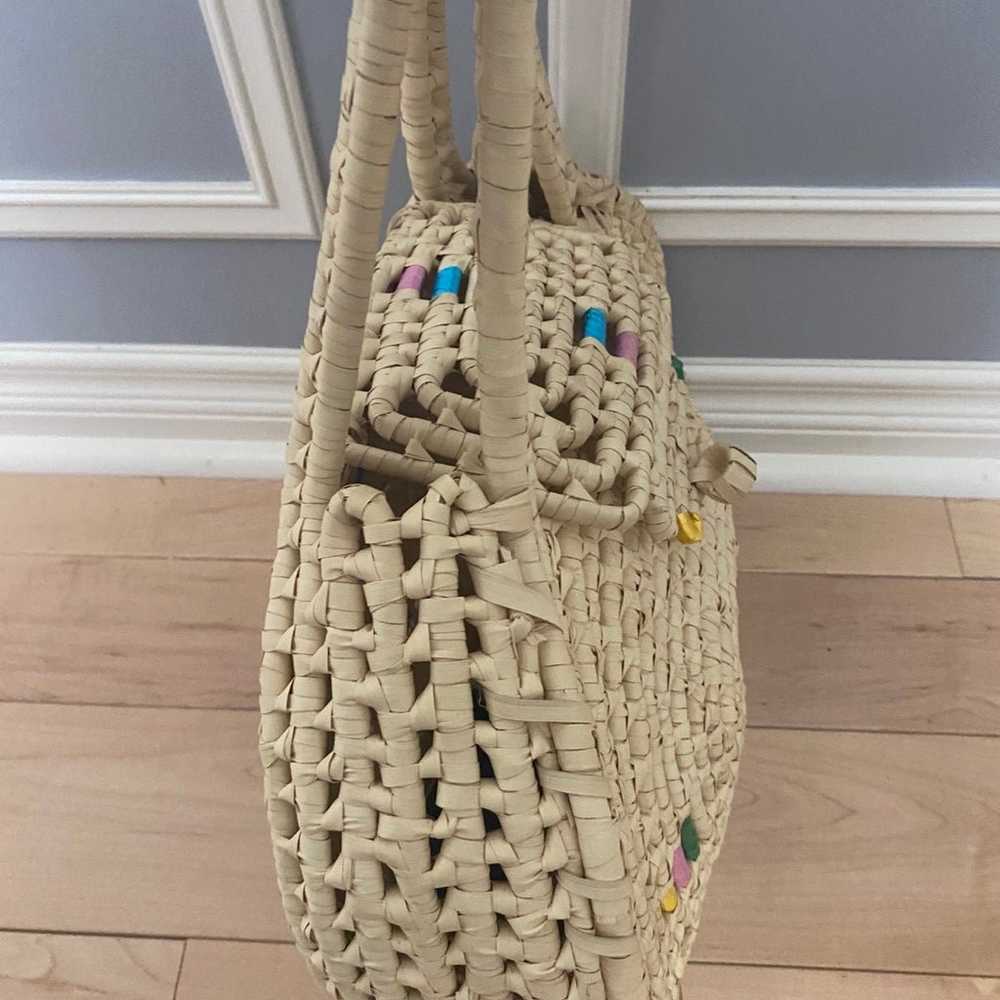 Vintage Circle Straw Woven Tote Bag Purse Handmade - image 4