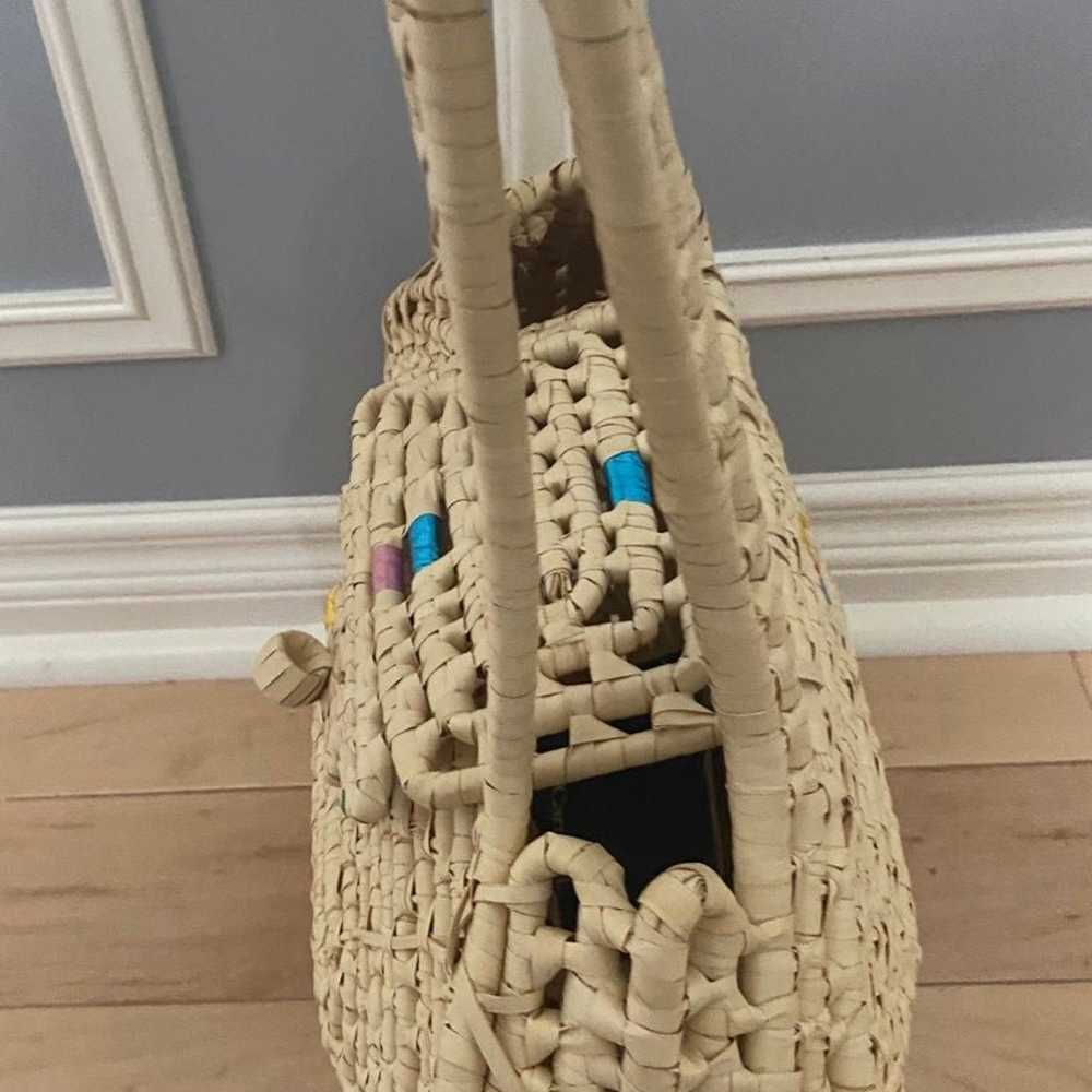 Vintage Circle Straw Woven Tote Bag Purse Handmade - image 5