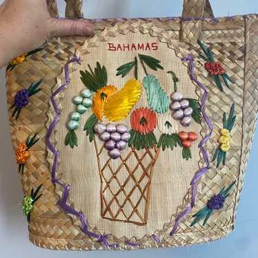 Vintage Bahamas Woven Wicker Straw Tote Purse Bag… - image 1