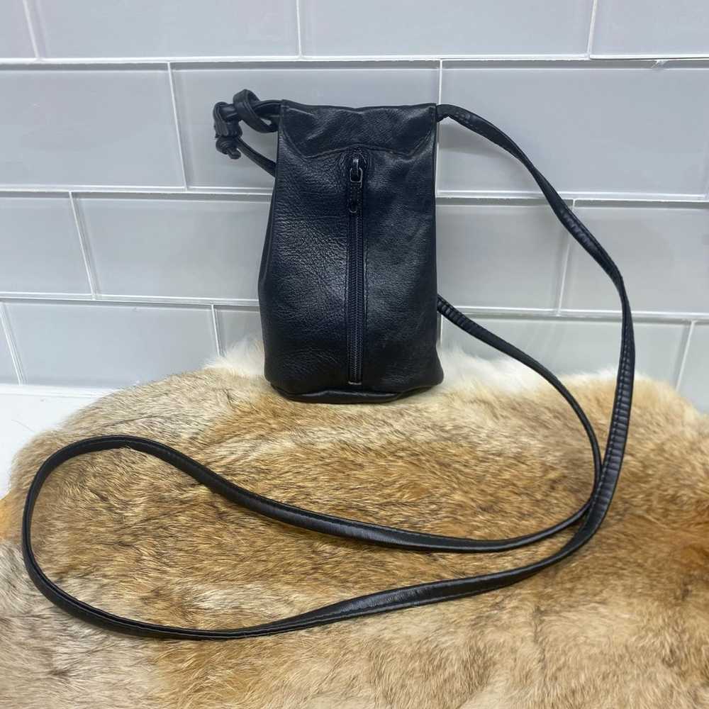 Vintage Black Leather Suede Mini Crossbody Coin/P… - image 2