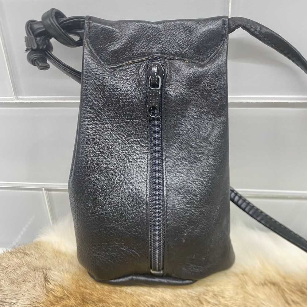 Vintage Black Leather Suede Mini Crossbody Coin/P… - image 3