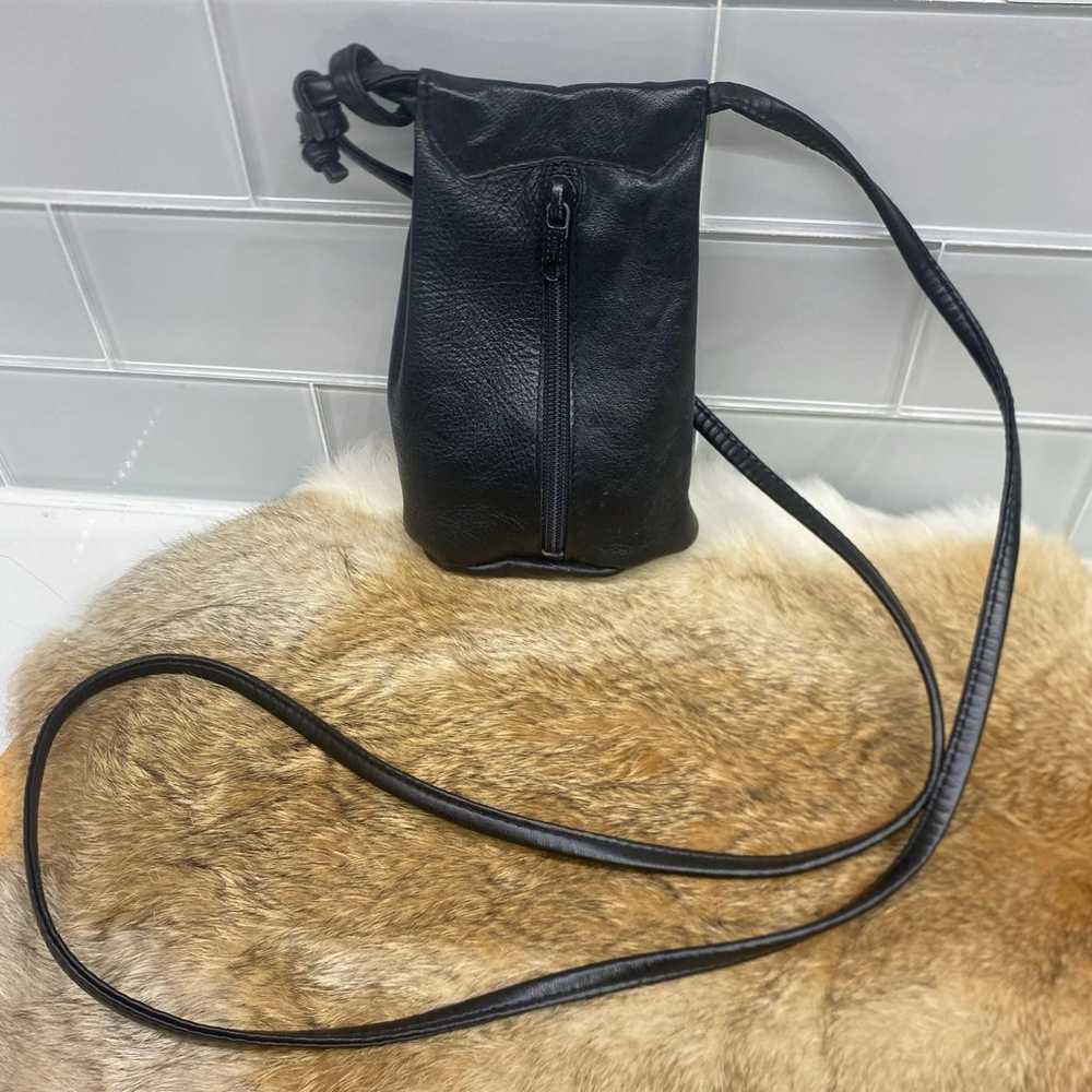 Vintage Black Leather Suede Mini Crossbody Coin/P… - image 4