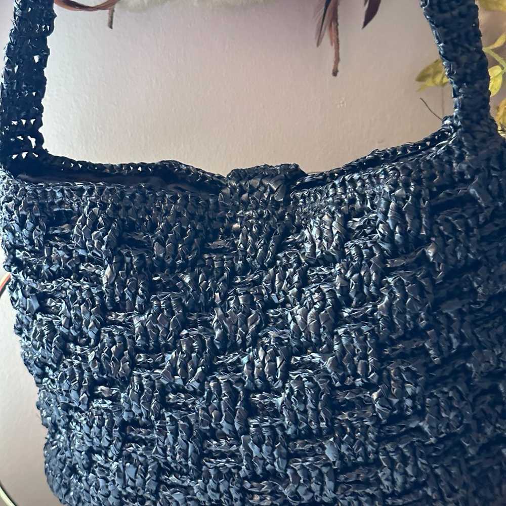 Vintage Crochet Cord Black Woven Strap Bag - image 4