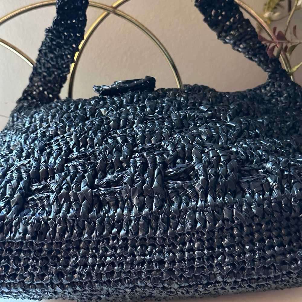 Vintage Crochet Cord Black Woven Strap Bag - image 6