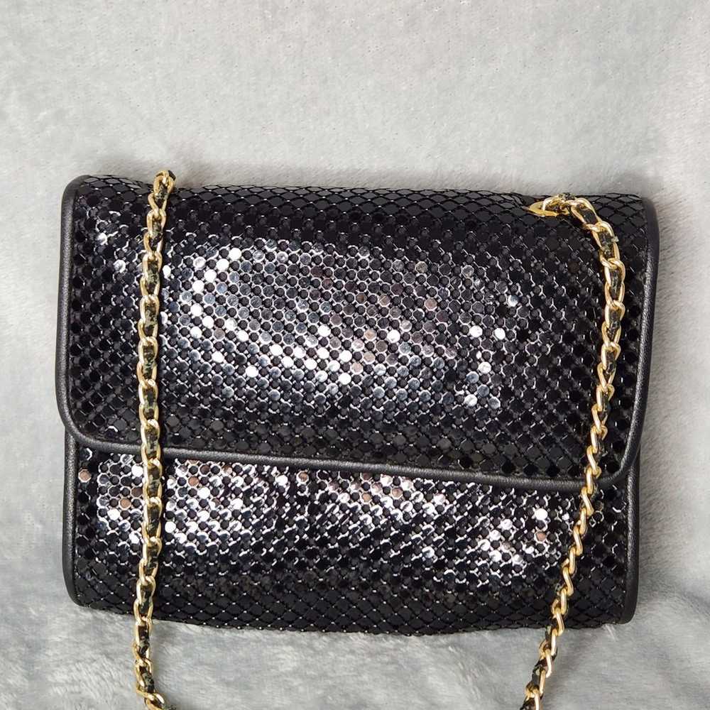 Vintage Whiting Davis Black Metal Mesh Small Cros… - image 1